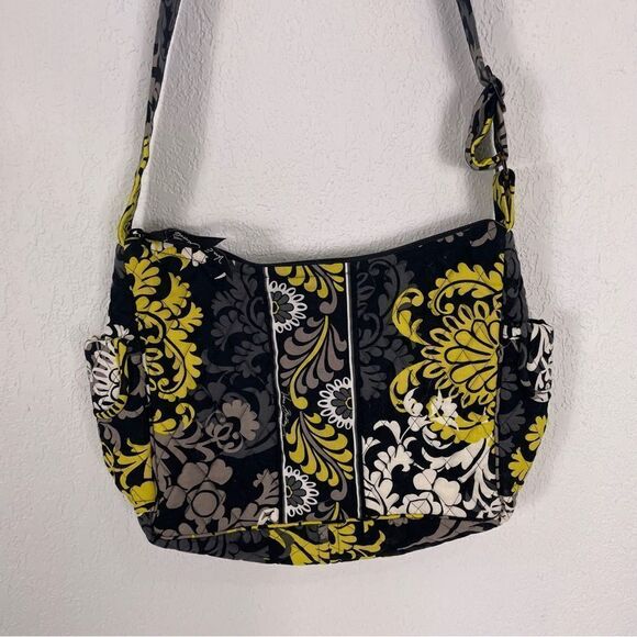 Vera Bradley Black with Grey, White, & Yellow Floral Quilted Crossbody Purse - Picture 4 of 8